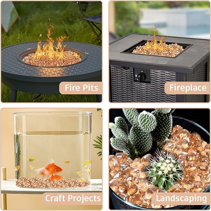 GasSaf Diamonds Fire Glass for Gas or Propane Fire Pit Fireplace & Landscaping 20-Pound 1 inch (Pink Luster)