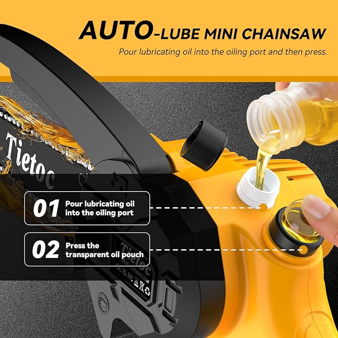 Mini Chainsaw Cordless,6-Inch Electric Chainsaw with 2 Battery 2 Chains,Battery Powered Handheld Chain Saw with Automatic Oiler, for Tree Trimming,Cutting Wood,Garden Tool,Gift for Men Father Husband