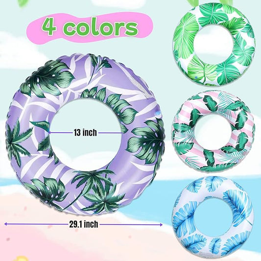 Pool Float for Swimming Pool, Inflatable Swim Tube Floaties for Teens Adults Tropical Leaf Printed Swim Ring Pool Party Decoration