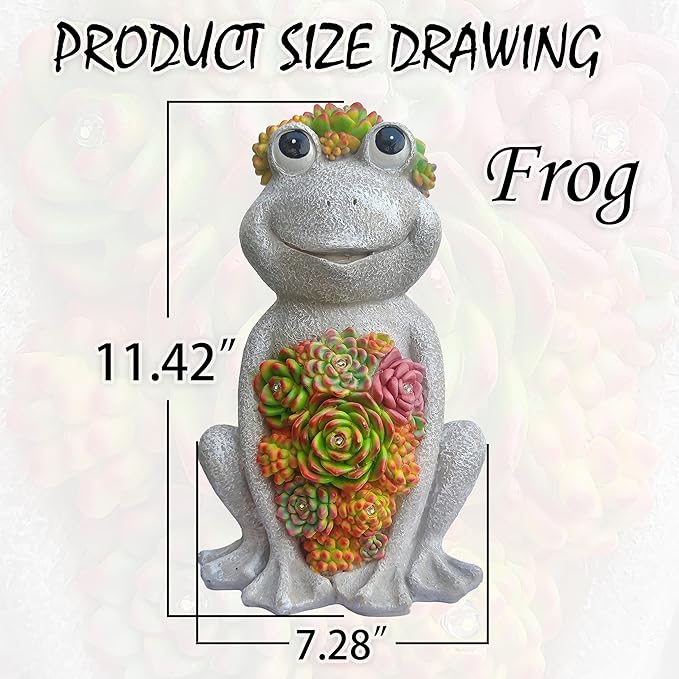 VIOYOUNS Large Frog Solar Garden Outdoor Statues with Succulent and 8 LED Lights,Outside Solar Frog Art Decor for Lawn,Yard, Balcony Ornament