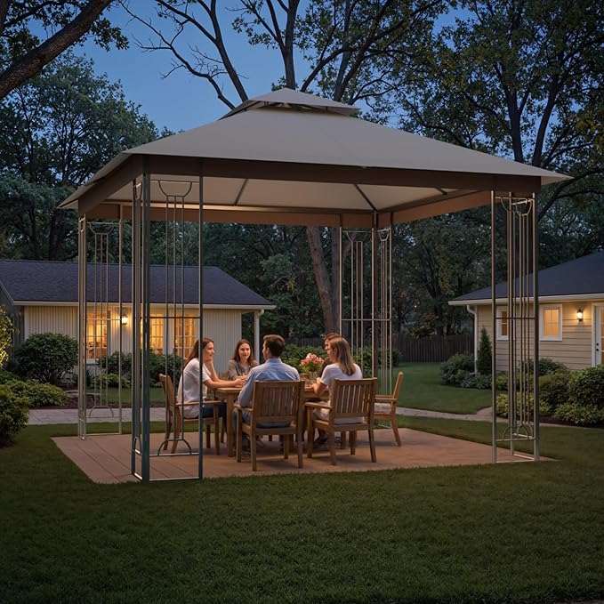Sannwsg 10x10 FT Outdoor Patio Gazebo, Heavy Duty Gazebos, Soft Top Gazebo with Metal Frame, Double Roof Canopy, Permanent Pavilion for Decks & Backyards