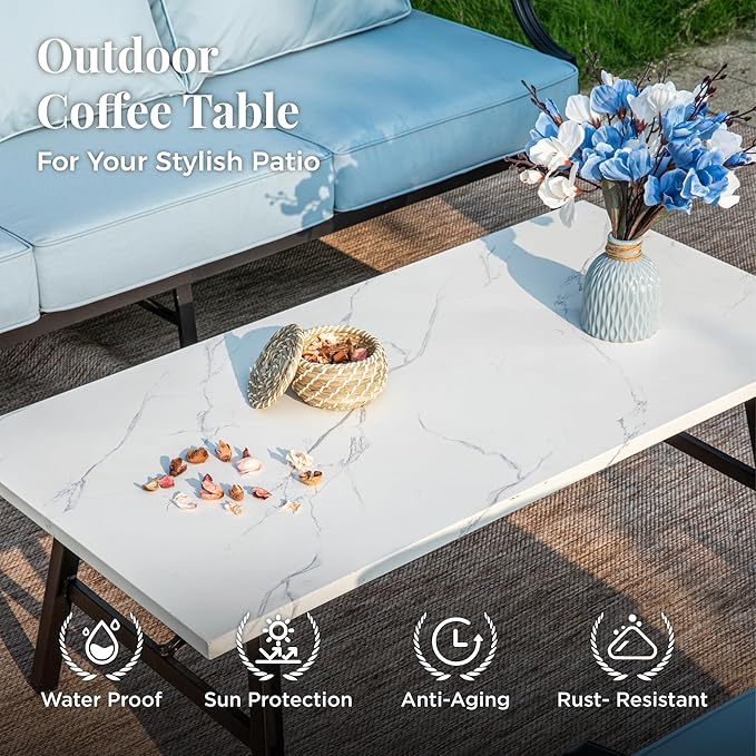 Patio Furniture Set 6 pcs, Outdoor Patio Furniture, 1 X 3-Seat Sofa, 4 X Single Chairs, 1 X Coffee Table and 5.75" Extra Thick Cushion, Patio Conversation Set,Blue