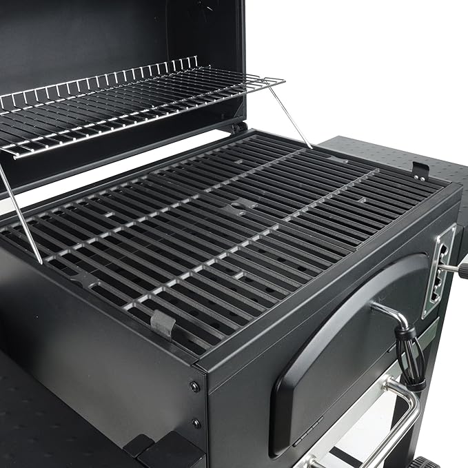 Grill Boss 24 Inch Charcoal BBQ Grill with Side Shelves, Built-In Thermometer, Black