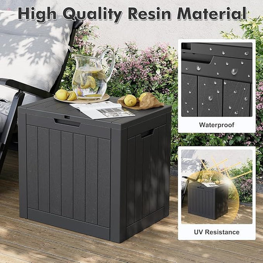 32 * 2 Gallon Outdoor storage deck Box Waterproof ，garden tool,backyard cushion,poolside toy storage,Small delivery boxes for outside,Two Boxes/set,Wood-like Striped BLack