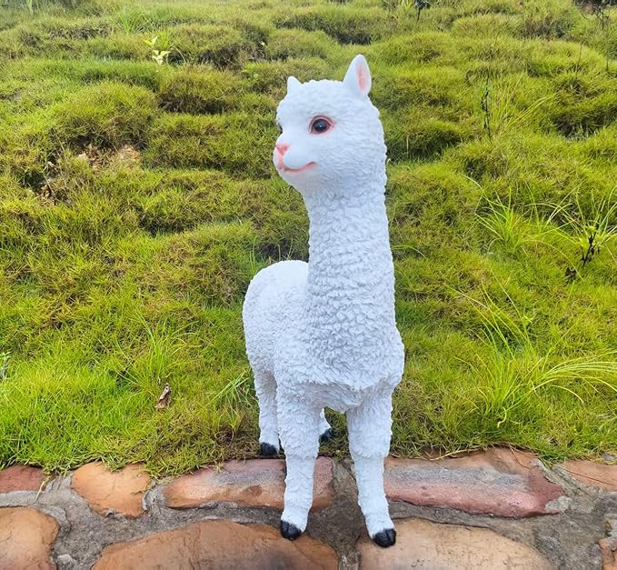 HOUDE Outdoor Alpaca Statues, Courtyard Garden Decoration, Modern Minimalist Style Animal Ornaments, Sun Resistant and Waterproof Balcony Lawn Decoration, Creative Gifts (White)