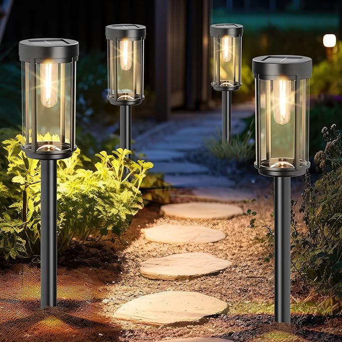 2 Pack Solar Lights Outdoor Waterproof for Garden Walkway Pathway Lawn Yard Decorative Modern Landscape Lighting. (Warm White Light, 2)