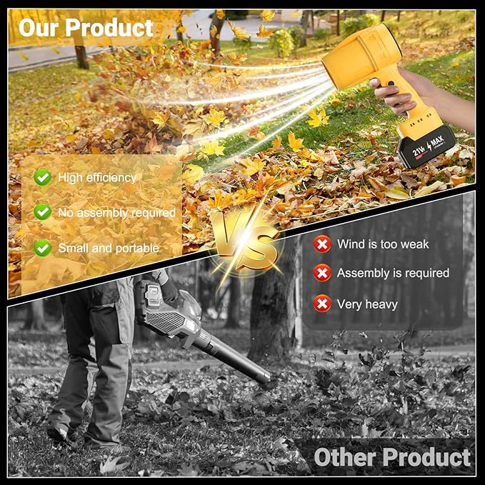 Handheld Electric Cordless Leaf Blower – 500,000RPM Mini Turbo Jet Blower with 2×4.0Ah Batteries & Charger, Lightweight for Patio, Lawn, Garage Cleaning (Yellow)