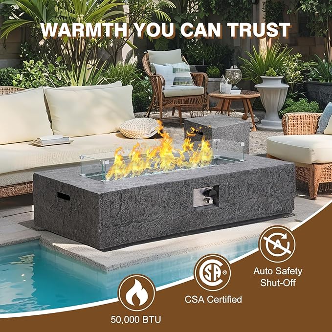 Outdoor Propane Fire Pit Table Set for Patio, Garden & Backyard (Dark Slate Gray, 48" Fire Table 3-Piece Set)