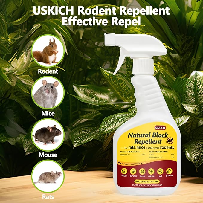 Peppermint Oil Rodent Repellent Spray for Vehicles -2 Pack Rodent Repellent & Mouse Repellent Spray, Natural Mice Repellent for Car Engines, RVs, Trucks & Boats - Safe Indoor & Outdoor Use,16oz