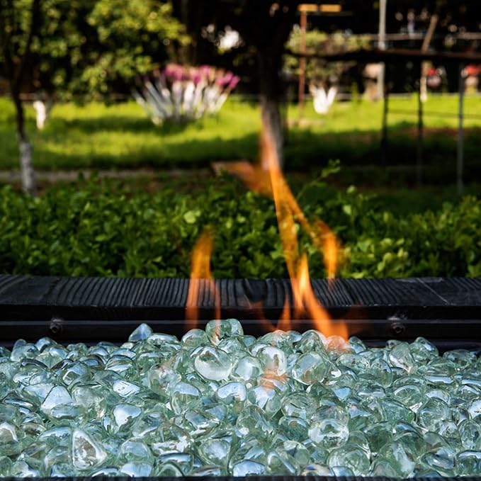 Fire Glass Diamond 1 Inch Fire Pit Glass Rocks for Propane or Gas Fire Pit (20 Pounds Crystal White) Gift Package