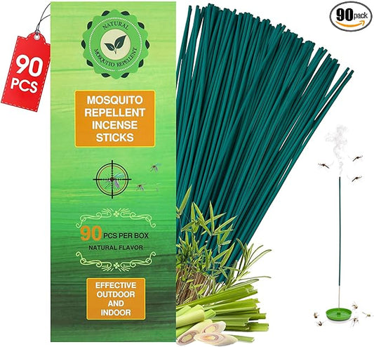 90 Pcs Natural Mosquito Repellent Outdoor Patio, Citronella Oil Mosquito Incense Sticks Plant-Based Bug Repellent for Patio Camping Fishing Backyard Travel Mosquito Control