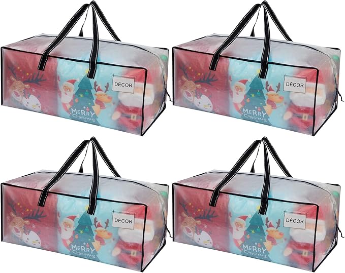 VENO 4 Pack Moving Bags Extra Large Storage Bags for College Move-In, Heavy-Duty Storage Totes, Packing Boxes, and Wardrobe Moving Supplies - Durable Laundry Bags for Clothes (Clear, 4 Pack)