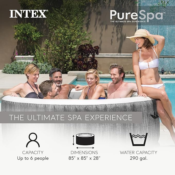 INTEX PureSpa Plus Greywood 6 Person Inflatable 85" Round Hot Tub Bubble Jet Spa and Easy Set Type S1 Replacement Filter Pump Cartridges (6 Pack)