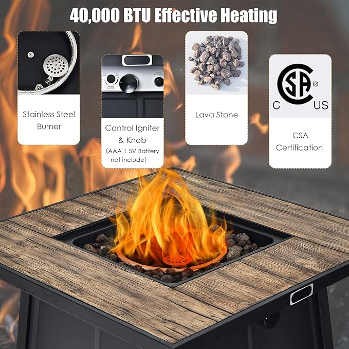 Giantex Fire Pits for Outside Outdoor Propane Fire Pit Table, 28” Patio Gas Fireplace W/Lid & Lava Rocks, 40,000 Btu, Waterproof Cover, CSA Certification, for Backyard, Deck Dinning Gas Fire Table