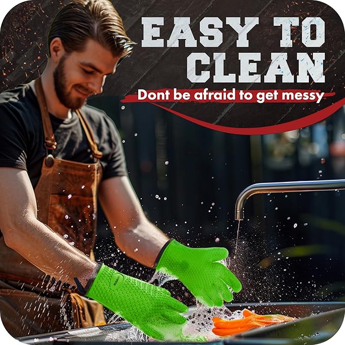 KITCHEN PERFECTION S Silicone Smoker Oven Gloves -Extreme Heat Resistant BBQ Gloves -Handle Hot Food Right on Your Grill Fryer Pit|Waterproof Oven Mitts |Superior Value Set+3 Bonuses