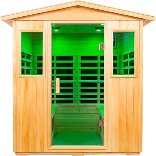 LTCCDSS Outdoor Basswood Sauna 4 Person Far Infrared Sauna, Red Cedar Canadian, Withstand Outdoor Temp -10℉-149℉| Low EMF Sauna Room for Home-12 Low EMF Boards-Chromotherapy-Bluetooth Speaker