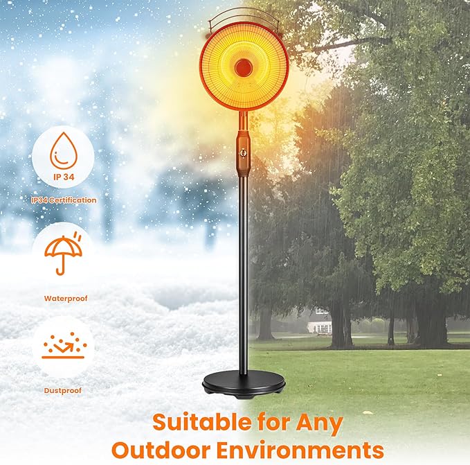 Xbeauty 1500W Outdoor Patio Heater, Electric Infrared Heater with 3 Heat Levels, Rapid Heating in 3s, Tower Space Heater with Angle Adjustable, Overheat Protection and Waterproof, Energy Saving, ETL