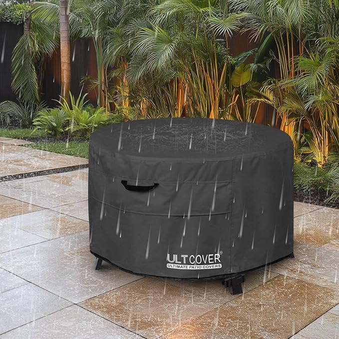 ULTCOVER Patio Fire Pit Table Cover Round 44 inch Outdoor Waterproof Fire Bowl Cover, Black
