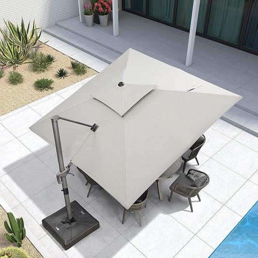 PURPLE LEAF 10 FT Cantilever Umbrella Outdoor Patio Umbrella, Large Offset Square Umbrella, Windproof Heavy Duty Hanging Outside Umbrellas for Patio, Pebble Grey