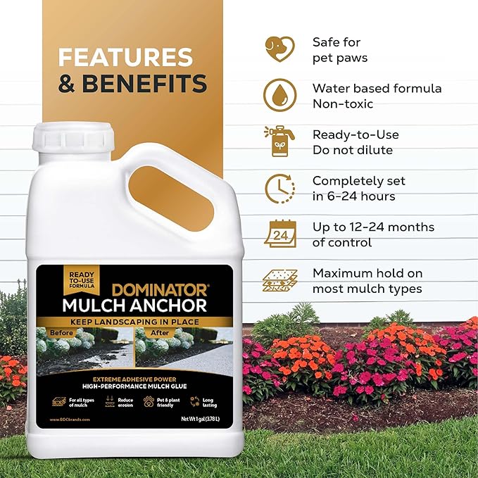 Dominator Mulch Anchor 1 Gallon - Mulch Glue & Rock Glue for Landscaping, Pea Gravel & Bark, Strong Stabilizer & Stone Adhesive, Gravel Binder, Ready to Use, Made in US