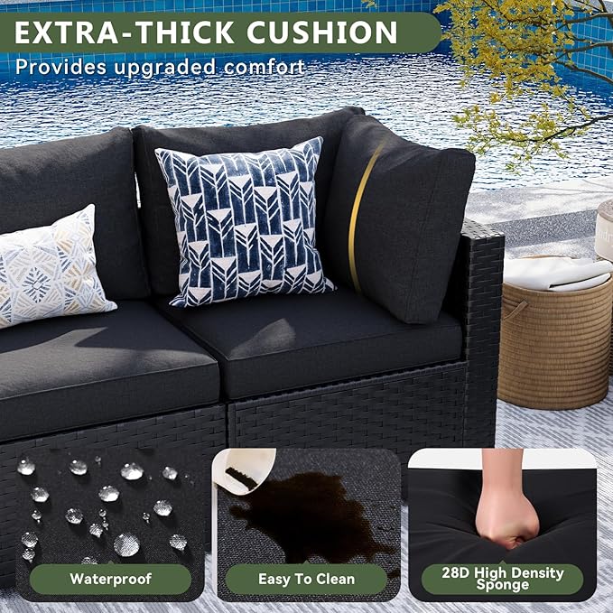 Aoxun 8 Piece Patio Furniture Set with 44” Fire Pit Table Wicker Rattan Patio Sectional Sofa Set Outdoor Seating Furniture with Thickened Cushion, Black