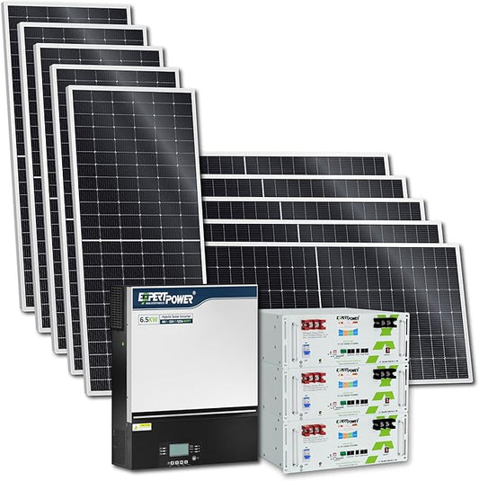 ExpertPower 15KWH 5400W 51.2V Solar Power System Kit | LiFePO4 51.2V 300Ah Batteries, 5400W Solar Panels, 6.5KW Hybrid Solar Inverter, 120A MPPT Controller | Off Grid, Home, Cabin, Back Up