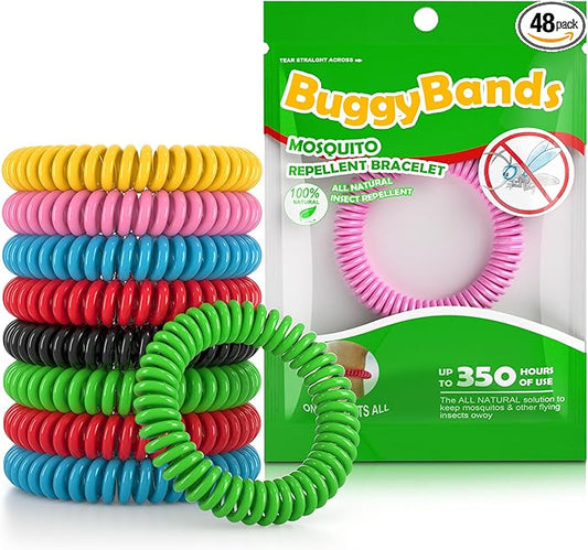 48 Pack Mosquito Repellent Bracelets, Individually Wrapped, DEET Free, Natural and Waterproof Bands