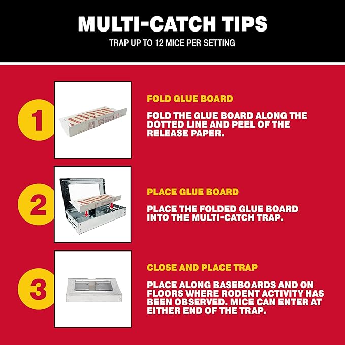 Catchmaster Pro Series Multi-Catch Mouse Trap 12-Pack Refill, Humane Mouse Traps Indoor for Home, Includes Replaceable Glue Boards, Live Catch Pest Control for Garage & Shed