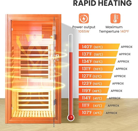 Far Infrared Sauna Home Sauna Spa Room Low-EMF 1065W Indoor Wood Saunas for Home with 7 Color Light 31.5"x31.5"x63"
