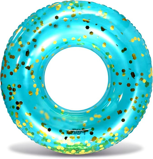 POZA Inflatable Pool Float Tube – Sparkly Confetti Swim Ring, Heavy Duty UV Resistant Inflatable Tube Pool Float for Kids & Adults – Multiple Colors & Sizes – Beach, Lake & Pool Party Float