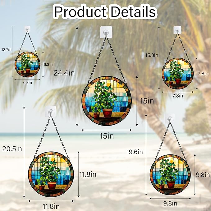 QZQCBLC Stained Glass Window Hanging Green Potted Plants 6.3" - Suncatcher Door Garden Sun Catcher Retro Home Decor Birthday Christmas for Mom Men Woman Nana Friend