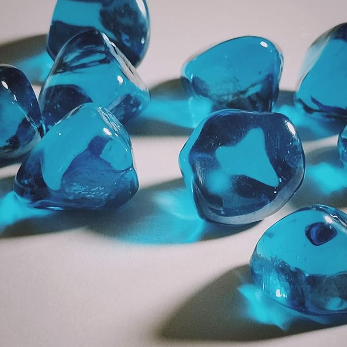 Fire Glass Diamond 1 Inch Fire Pit Glass Rocks for Propane or Gas Fire Pit(20 Pounds Margarita Azura Blue) Gift Package
