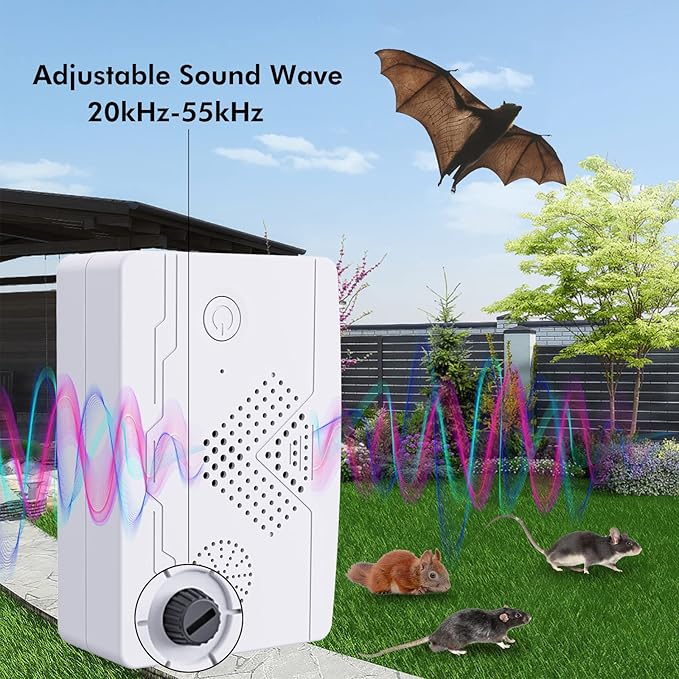 Ultrasonic Mouse Bat Repellent Devices, Adjustable Mode Pest Bat Repeller and Roach Killer, Rodent, Cat Repellent for House Indoor and Outdoor, Keep Bird Away, Ultrasonic Insect Deterrent