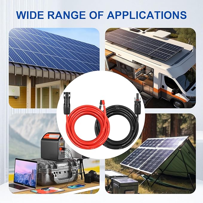 8AWG Solar Extension Panel Cable - 20FT Solar Wire with Waterproof Female and Male Connector and Solar Panel Adaptor Kit Tool PV Wire for RV, Home, Boat, Solar Panels(20feet Red + 20feet Black)