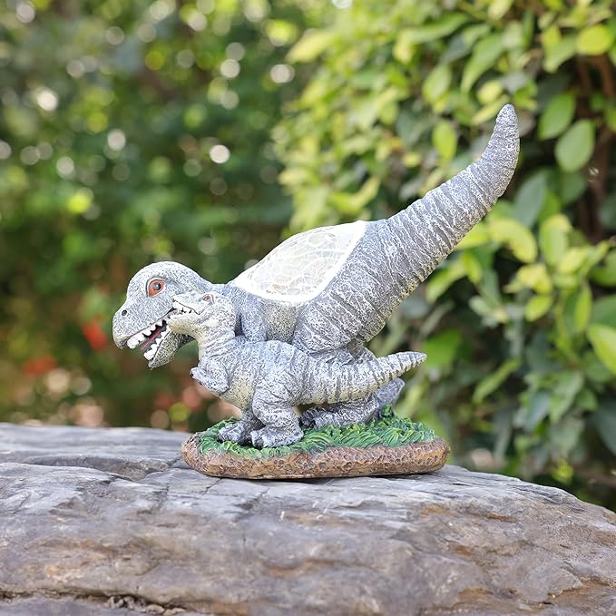 Rezpuao Garden Statue Dinosaur,Solar Dinosaur Decor for Outdoor,Resin Dinosaurs Figurine with Solar Light for Patio,Balcony,Yard,Lawn Ornament,Perfect Garden Gift