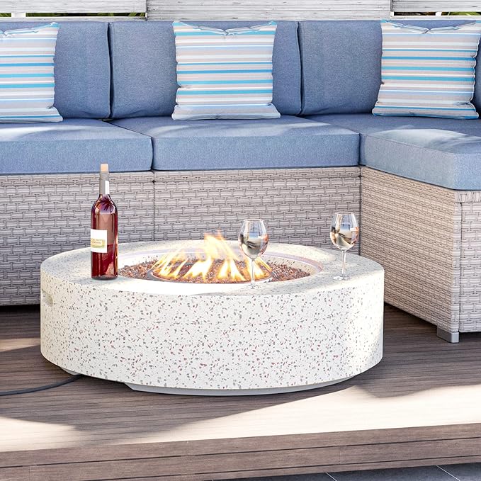 HOMPUS Outdoor Round Propane Fire Pit Table, 41" CSA Certified Fire Table,50000 BTU Fire Pit w Free Waterproof Cover & Fire Stone for Patio