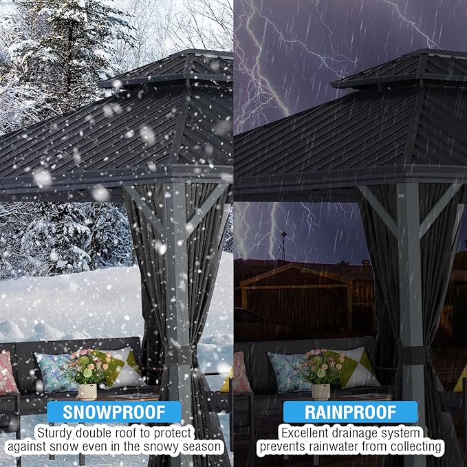 LeDoasis Blazar 12' X 20' Hardtop Gazebo Outdoor with Netting & Curtain, Aluminum Canopy with Permanent Galvanized Steel Double Roof for Patio Lawn and Garden