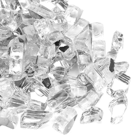 Fire Glass for Fire Pit, 1/2 Inch White Reflective Firepit Glass Rocks for Fire Pit Table, Outdoors and Indoors Fireplace Glass,10 Pounds