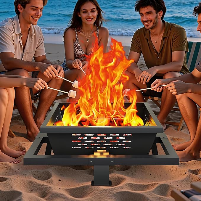 36 Inch Fire Pit for Outside, Outdoor Wood Burning Firepit with Poker, Heavy Duty Fire Pit for Camping, Backyard, Patio