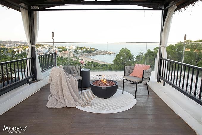 AMS Fireplace | Modeno Jefferson Pakage | Black Liquid Propane Gas Fire Pit Table for Outside Patio Bundle with Tank Cover and SS Burner Lid | Free Ice Bucket