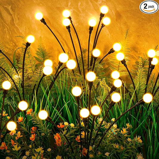 Solar Lights Outdoor(2 Pack-16 LEDs), ASMAD Solar Garden Lights, Outdoor Decorations, Firefly Light for Patio Decor, Big Bulb, Unique Gifts for Women, Gifts for Grandma