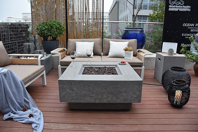 Elementi Square Outdoor Gas Fire Pit Table, Natural Gas Fire Pits for Outside Patio Includes Canvas Cover & Lava Rocks, Firepit Outdoor Fireplace for Backyard Gas Fire Pits & Outdoor Fireplaces