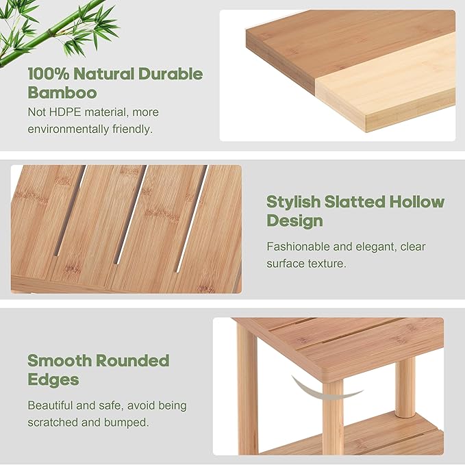 LEJANEOYE Outdoor Side Table, 2-Tier Small Outdoor Table for Patio, Adirondack Side Tables for Outside or Indoor, Bamboo End Table for Pool, Porch, Weather Resistant Easy Maintenance