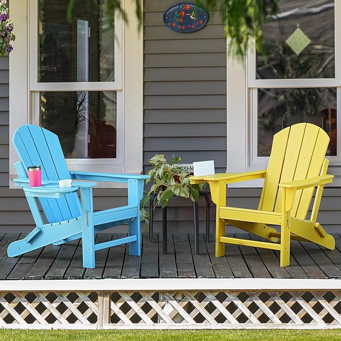 Adirondack Chair, HDPE Folding Adirondack Chair with Multifunctional Cup Holder, Weather Resistant Fire Pit Chair for porches, patios, patios, poolsides, Decks.