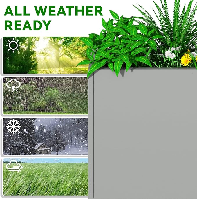 Tall Metal Planter Box, 36" L x 12" W x 26" H Large Outdoor Planters with Drainage & Adjustable Shelf, Heavy Duty Steel Rectangular Planter for Patio, Balcony, Indoor(Gray)