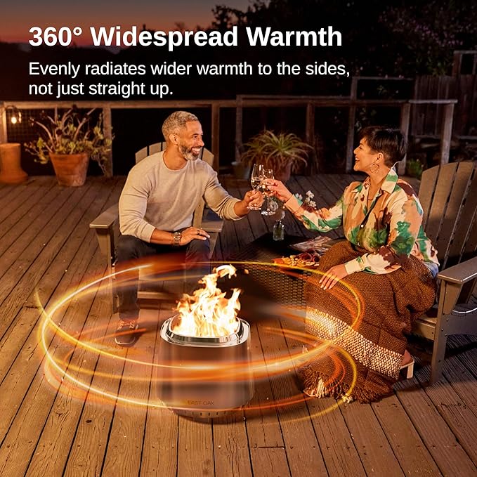 EAST OAK Camber Smokeless Fire Pit 17'' for Outside Patio, 304 Stainless Steel Wood Burning Fireplaces, Portable Outdoor Bonfire Pit with Poker, Stand & Removable Ash Pan for Camping, Chisel Steel