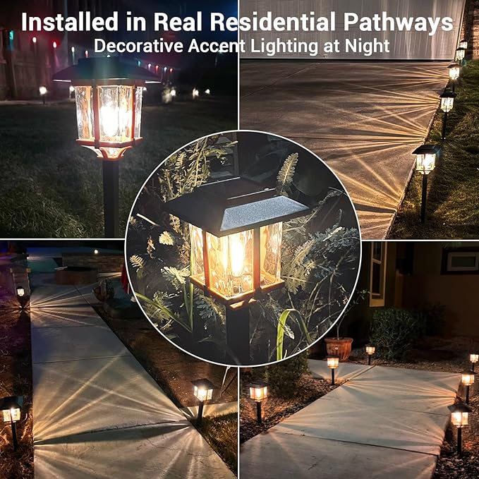 XMCOSY+ Solar Pathway Lights Outdoor, 2-Tone LED Waterproof Garden Outdoor Lighting for Yard Stainless Steel & Glass Solar Powered Landscape Walkway Driveway Decor (4 Pack, Warm White)