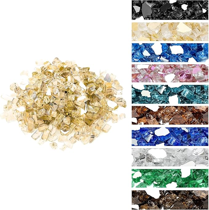 Onlyfire 10 pounds Fire Glass for Propane Fire Pit and Gas Fireplace, 1/4 Inch Reflective Firepit Glass Rocks for Fire Pit Table and Fire Bowl, High Luster Gold