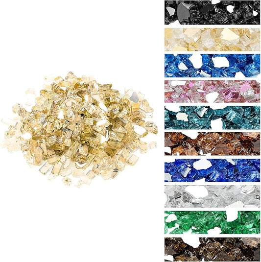 Onlyfire 10 pounds Fire Glass for Propane Fire Pit and Gas Fireplace, 1/4 Inch Reflective Firepit Glass Rocks for Fire Pit Table and Fire Bowl, High Luster Gold