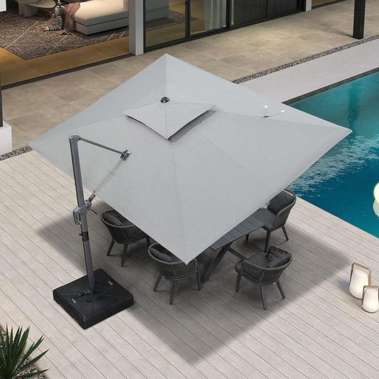 PURPLE LEAF 9' X 12' Double Top Cantilever Patio Umbrella Deluxe Large Outdoor Umbrella Rectangle Offset Umbrella with Fade Resistance for Garden Deck Pool Patio, Pebble Grey